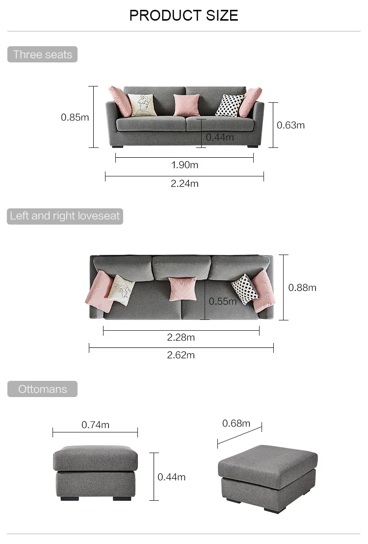 simple small apartment three four people seater sofa nordic style furniture fabric sofa set