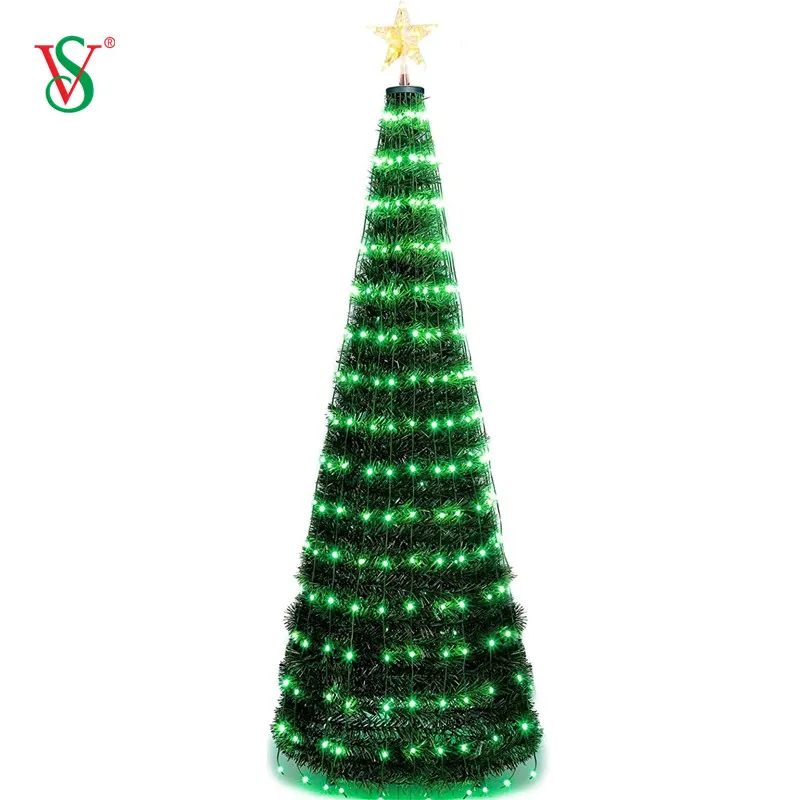 Pre Lit Christmas Tree with LED Lights 18 Lighting Modes Remote Control Artificial Valley Spruce National Xmas Trees Decoration