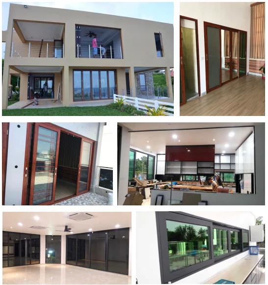 Thermal break frame decorative tempered glass aluminium casement doors for external with security screen