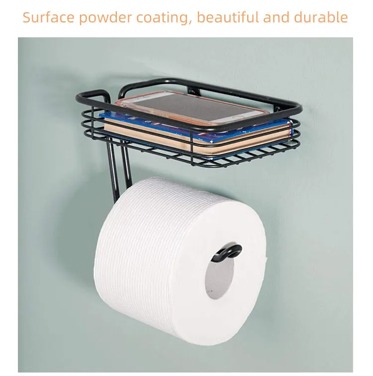 Bathroom paper shelf wall mounted toilet storage phone rack metal wire tissue holder