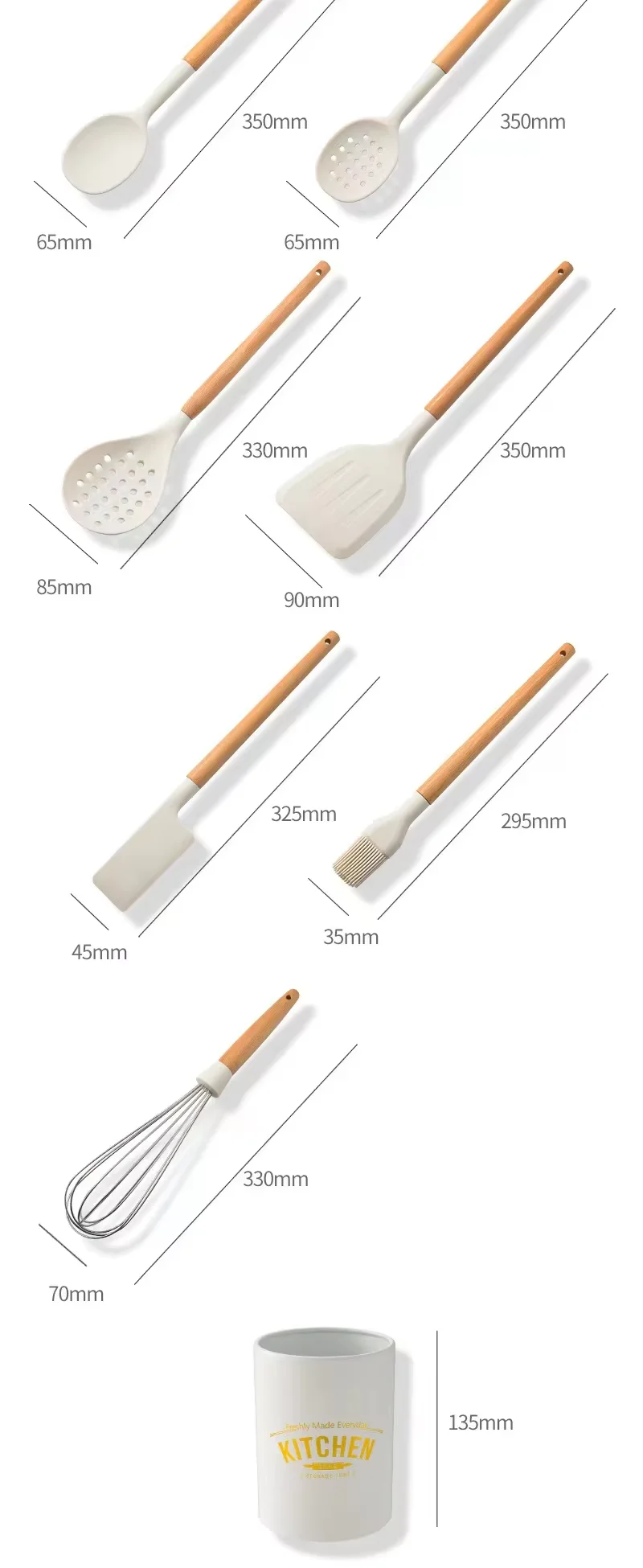 product non stick silicone kitchenware set wooden handle cross border cooking spoon shovel storage tube direct utensils-6