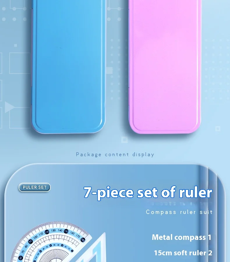 7-Piece High-Appealing Multifunctional Student Stationery Set Primary School Essential with Compasses Rulers Erasers