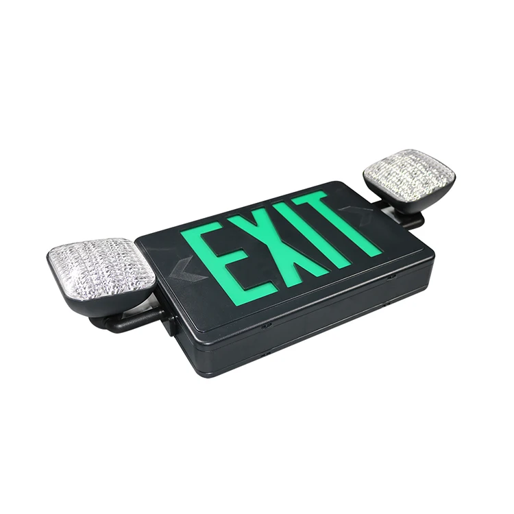 Black LED Exit Sign Emergency Light Combo with Green Letters