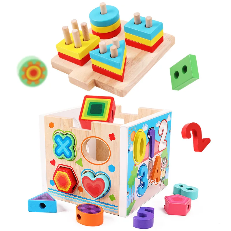 Educational Wooden Geometric Shape Sorting Stacking Toys Multi-function 