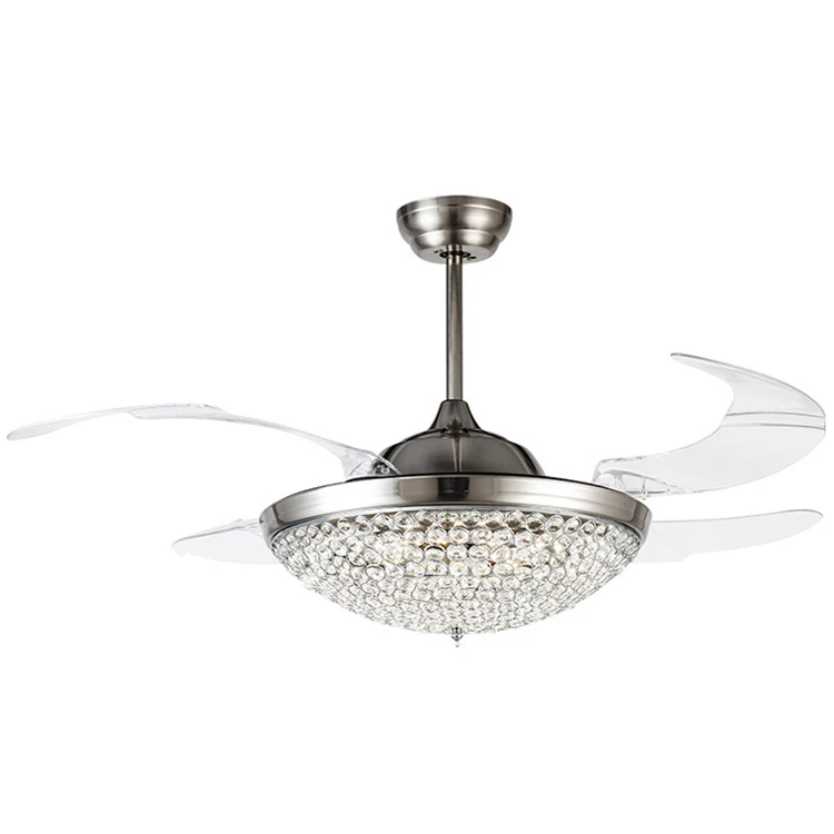 42 Inch Electric Crystal Lighting Retractable Ceiling Fan With Dimmable
