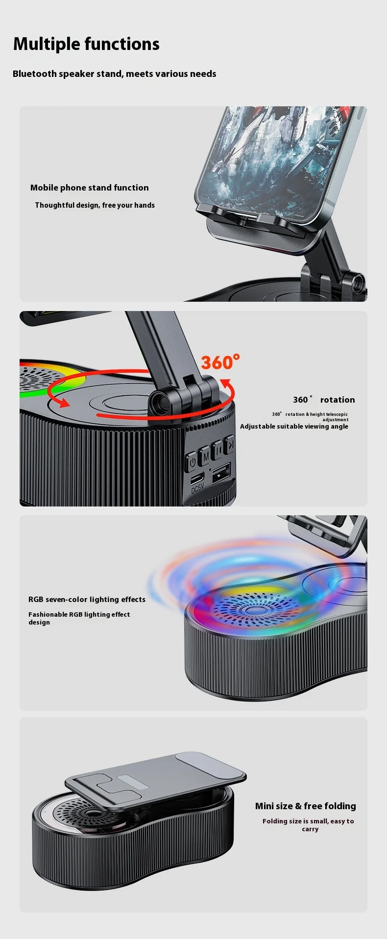 360-Degree Rotating Cross-Border Mobile Phone Holder Flexible Mini Portable for Bluetooth Speaker Lifting Power Bank Atmosphere
