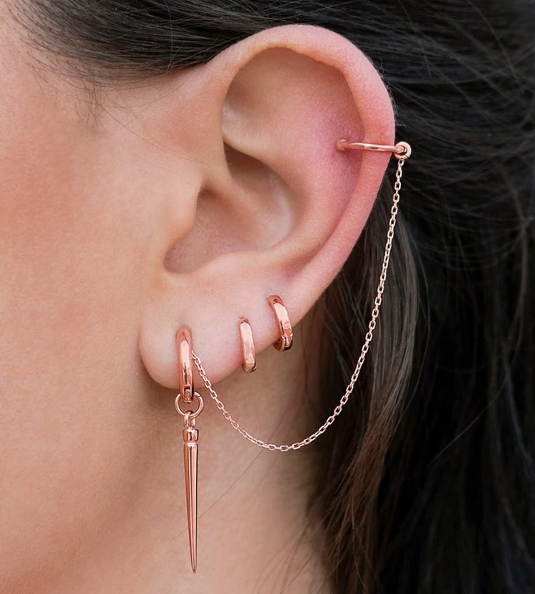 Trending Stainless Steel Ear Cuff Earrings Women Hoop Spike Dangle Earrings