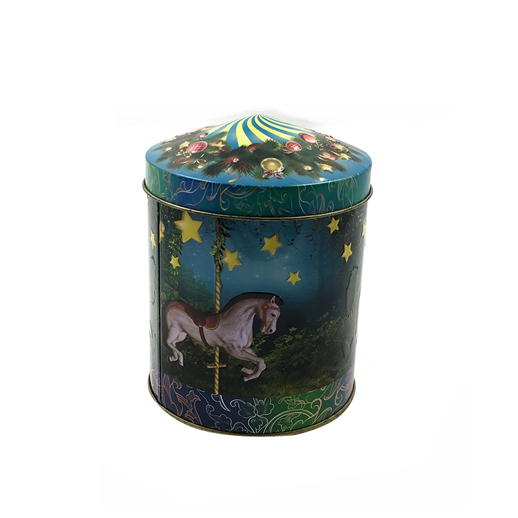 Amazing Popular Decorative Christmas Cookies Musical Carousel Tin Can