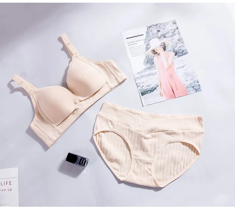 Danhjin 2019 New Pregnant Women Front Button Breastfeeding Bra Underwear high Waist Adjustable Underwear Set