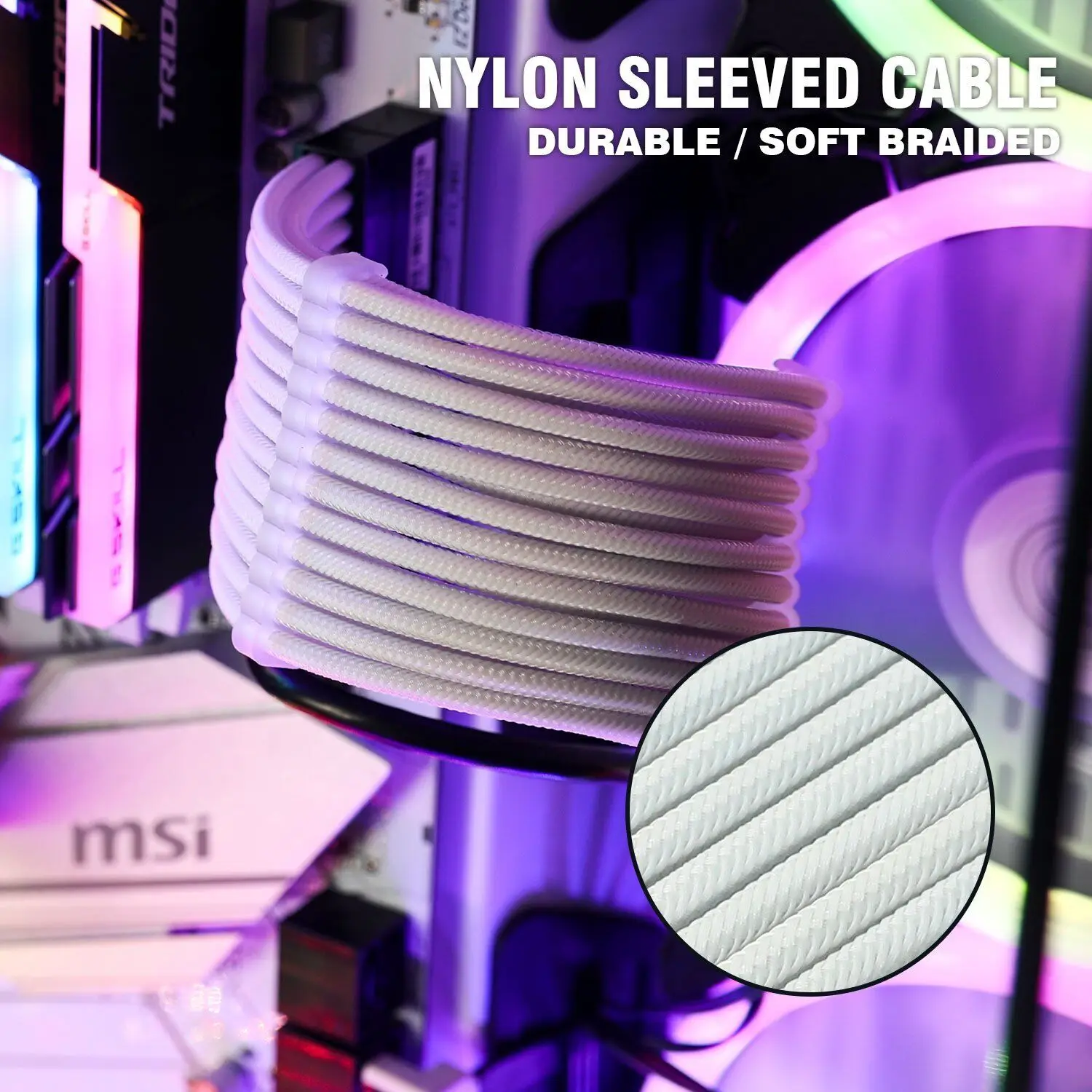 Tfdp Custom Computer White Atx 24pin Extension Sleeved Cable Kit Pc