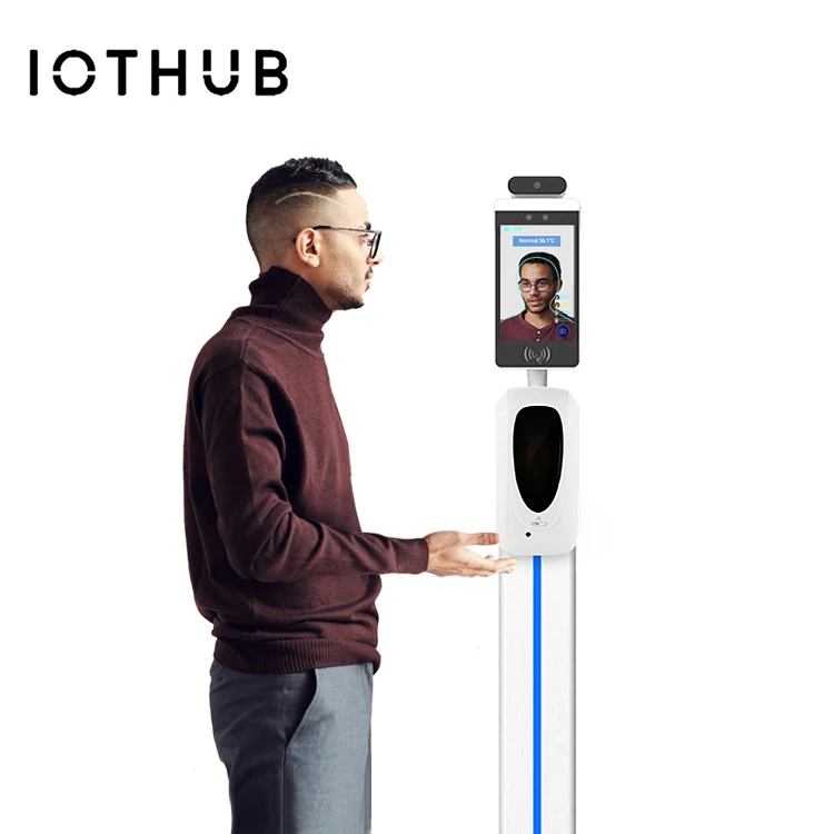 
IOTHUB Touchless hand sanitizer dispenser with 8 inch face recognition temperature screening device 