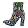 snake print pointed toe square heel women booties fashion animal pattern mid high heel ladies ankle boots shoes