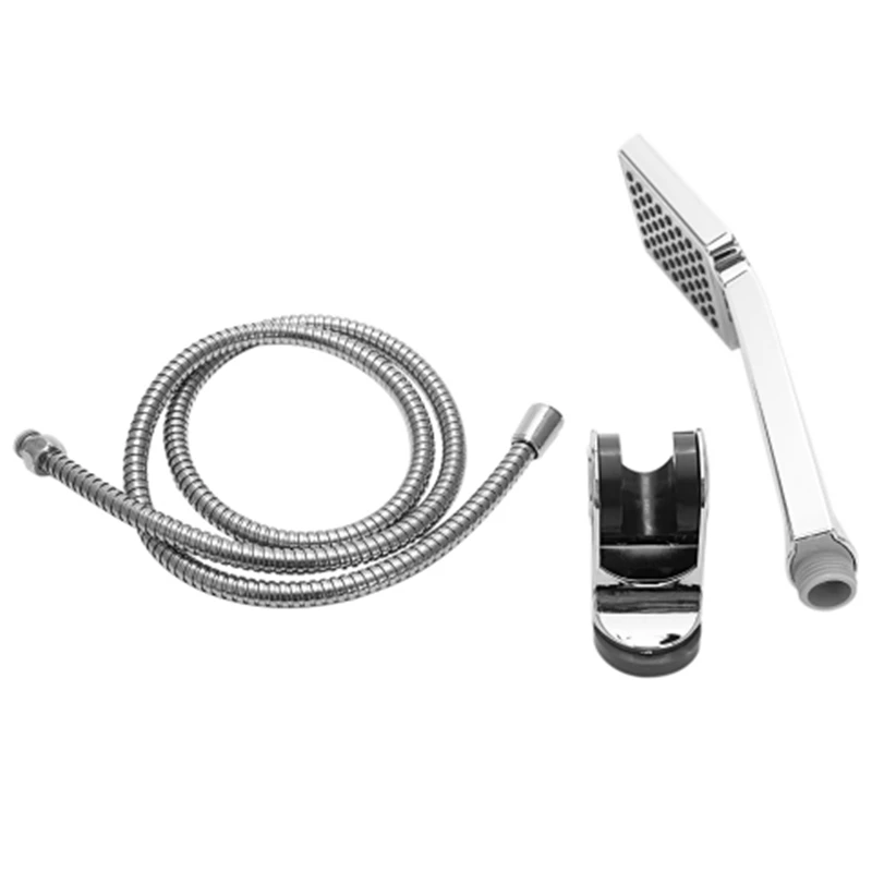 Square Handheld Shower Head +holder+1.5m Stainless Steel Hose High