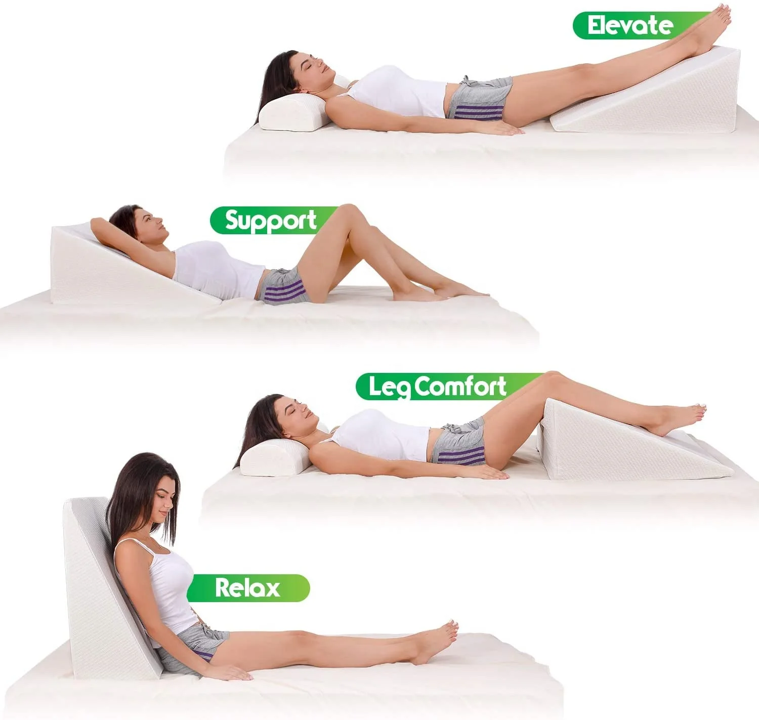 Triangle Acid Reflux Foam Bed Wedge Pillow Elevation Cushion Lumbar Support 