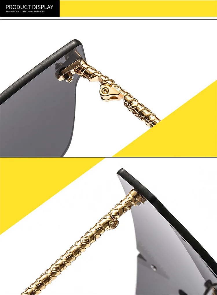 新的v形装饰金属无框连体眼镜一块男女时装模特色调太阳眼镜