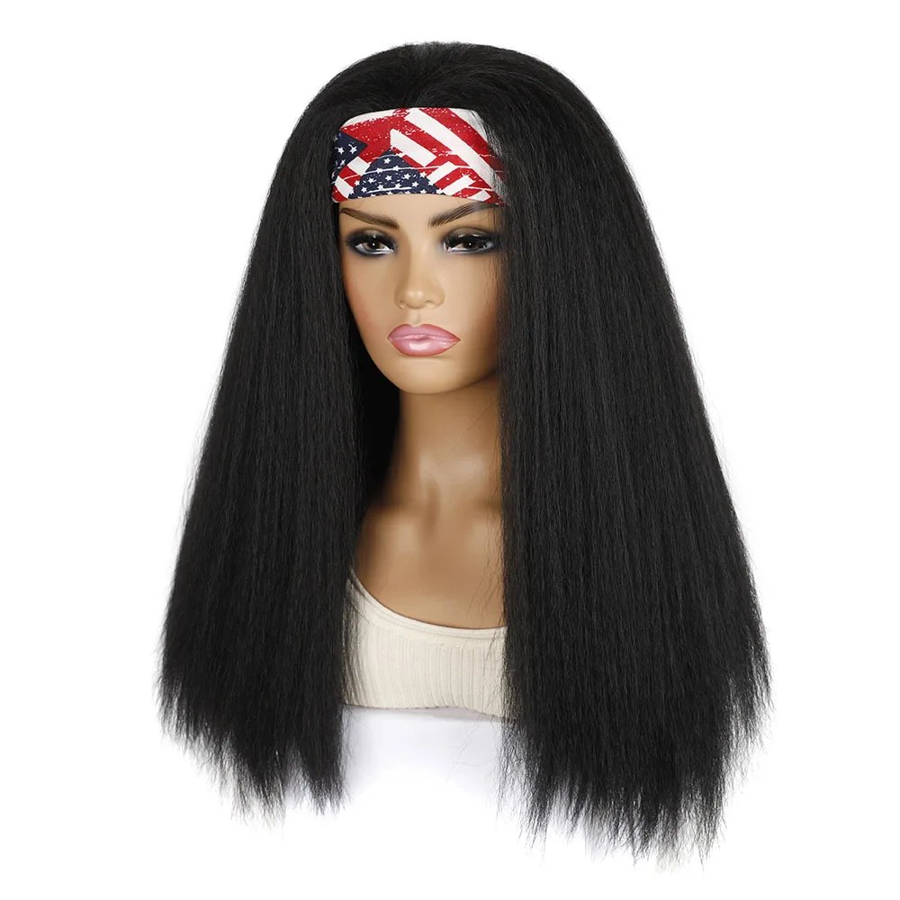 Women's Cornrow Puff Afro Turban Wig with Silk Headband - Synthetic ...