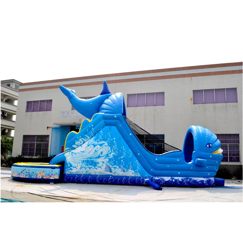 鲨鱼水滑池商用充气水滑梯大便宜弹跳屋跳线充气跳跃城堡蹦床成人儿童