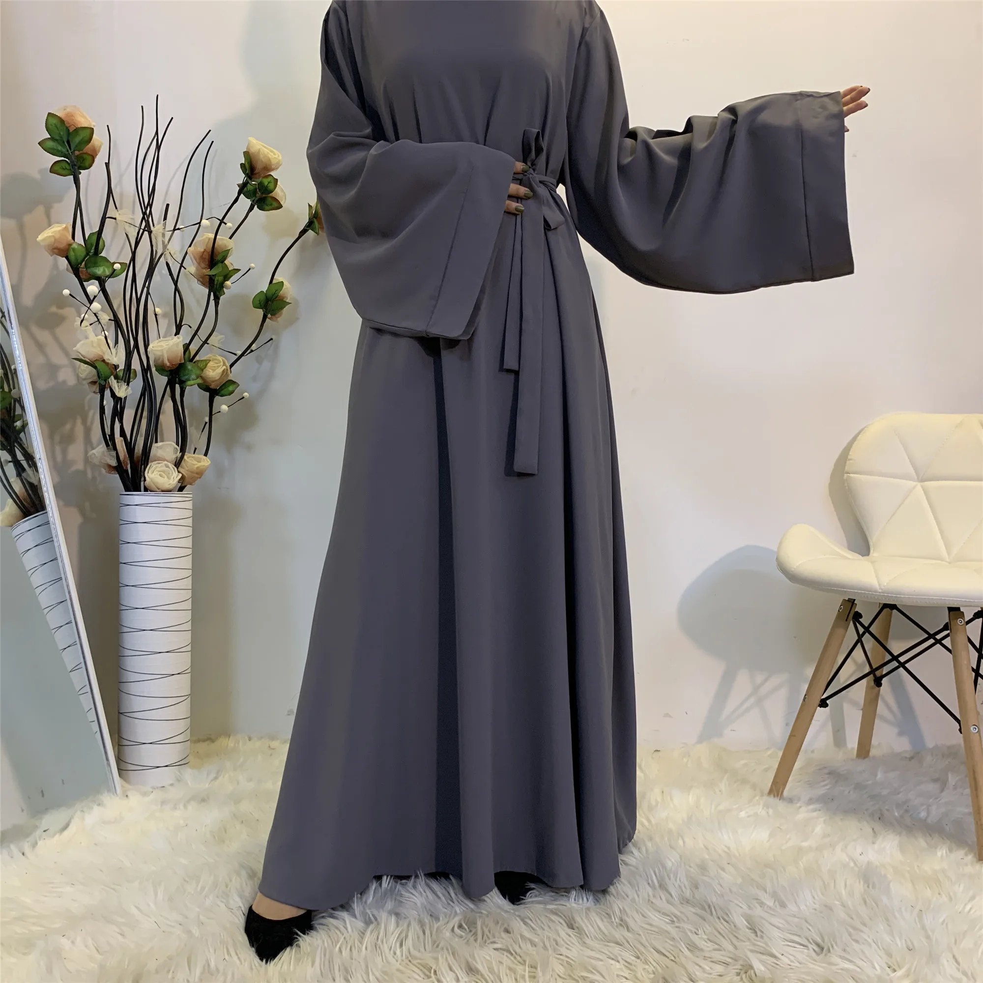 6394#umbrella Style Oversize Long Sleeves Muslim Dress For Women Plain ...
