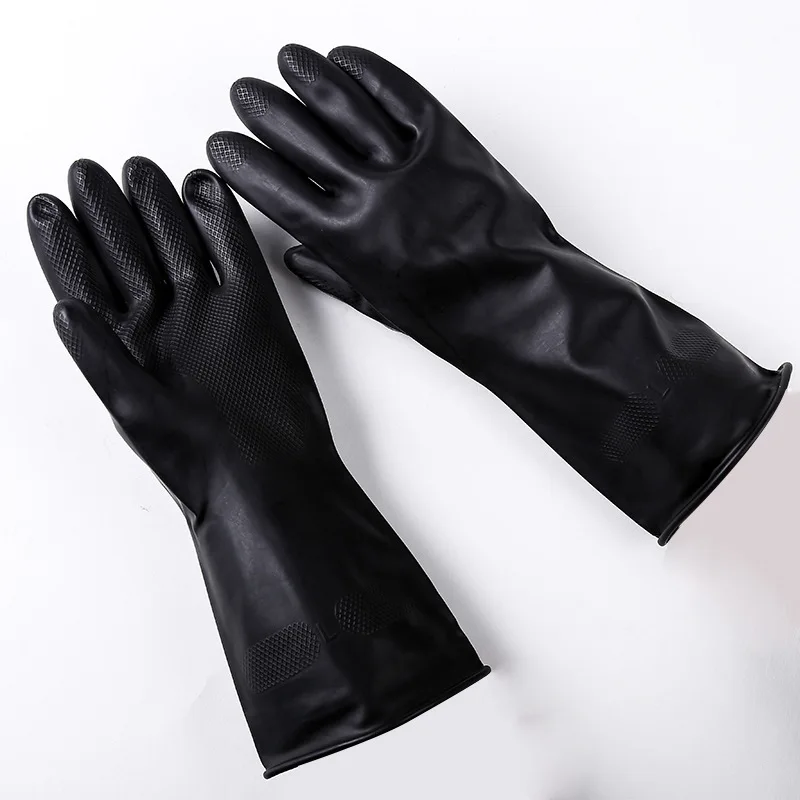 50200g Black Industrial Latex Gloves Heat Resistant Orange Flock Lined