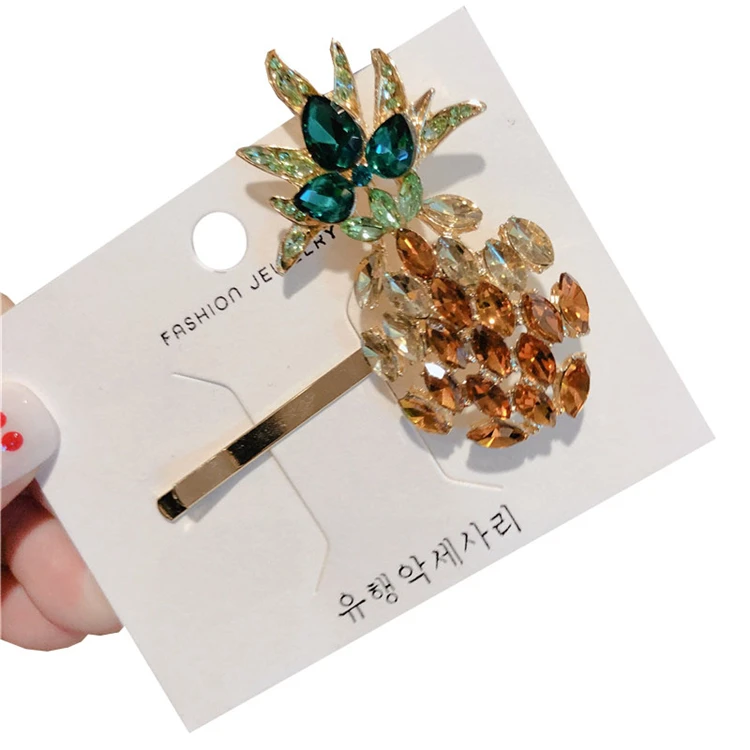 
Color diamond personality fancy metal fruit pineapple hair clips 