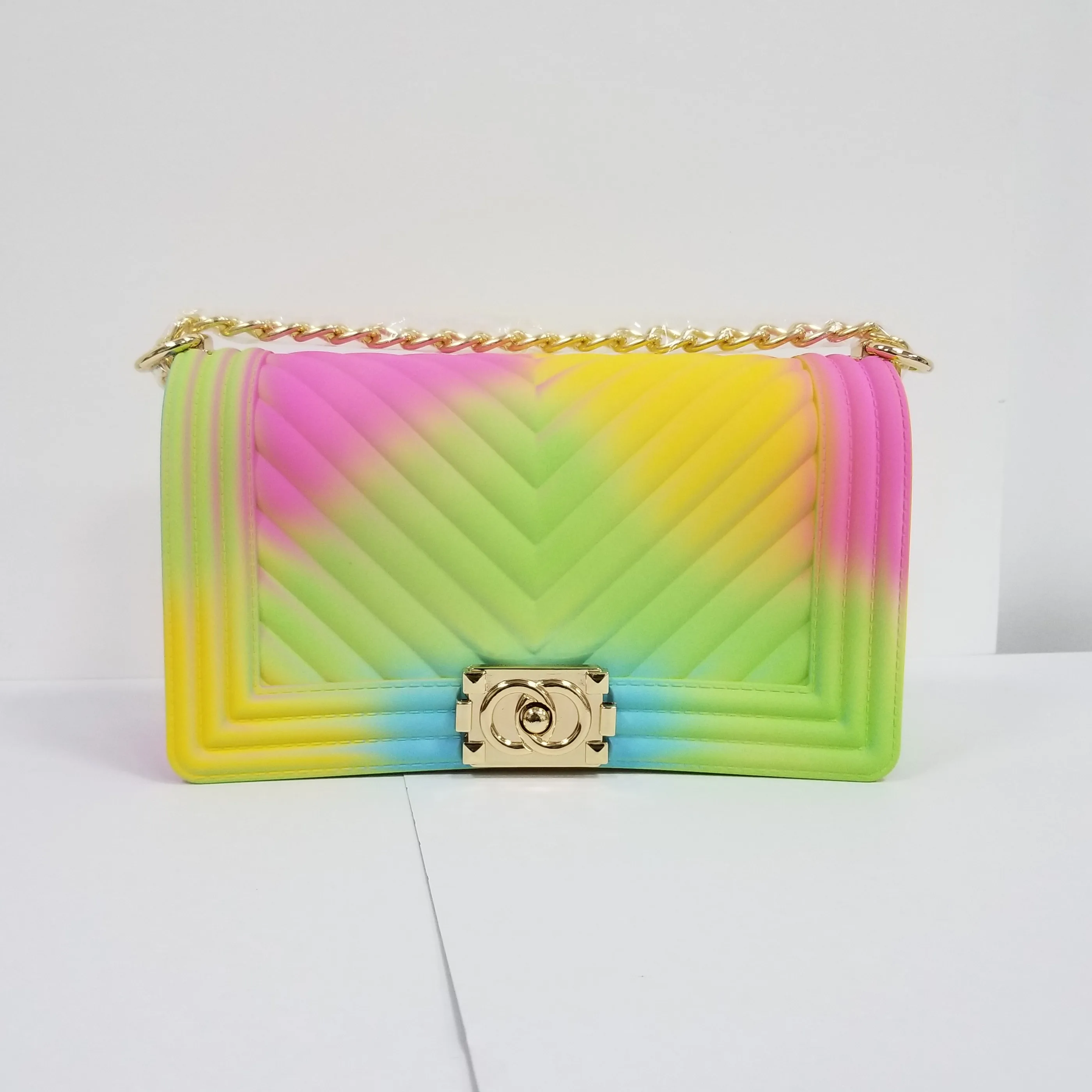 2020 Fashion Luxury Rainbow Purse Chain Lady Colorful Bags Candy Jelly ...