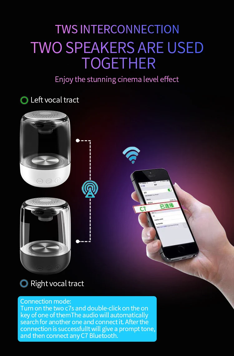 2020 high quality LED light transparent Bluetooth speaker