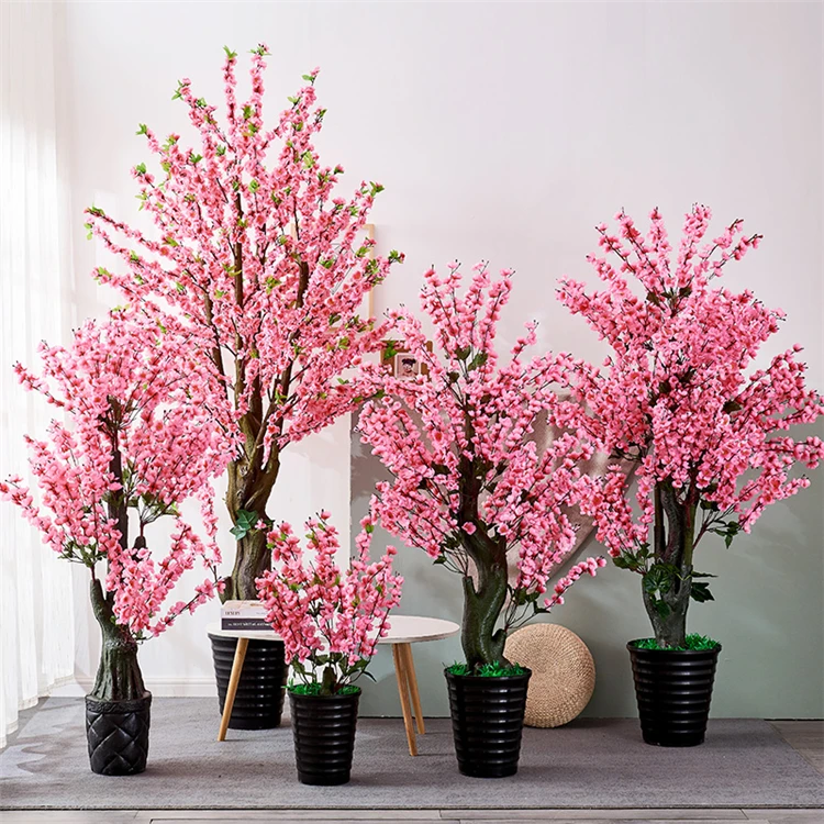 T192 Renk Pembe Uzun Yapay Ipek Sakura Kiraz Şeftali Çiçeği Ağacı
