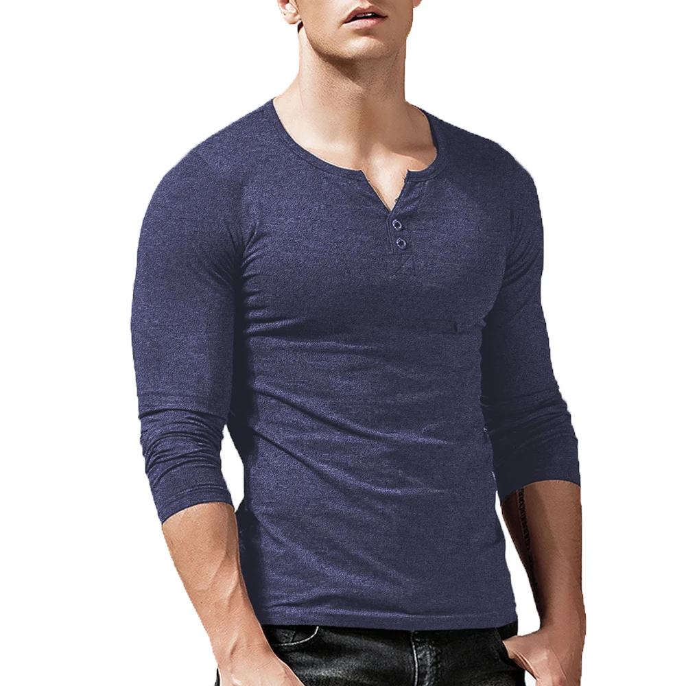 Ready To Ship Wholesale Casual Slim Fit Henley Shirt Long Sleeve Muscle ...