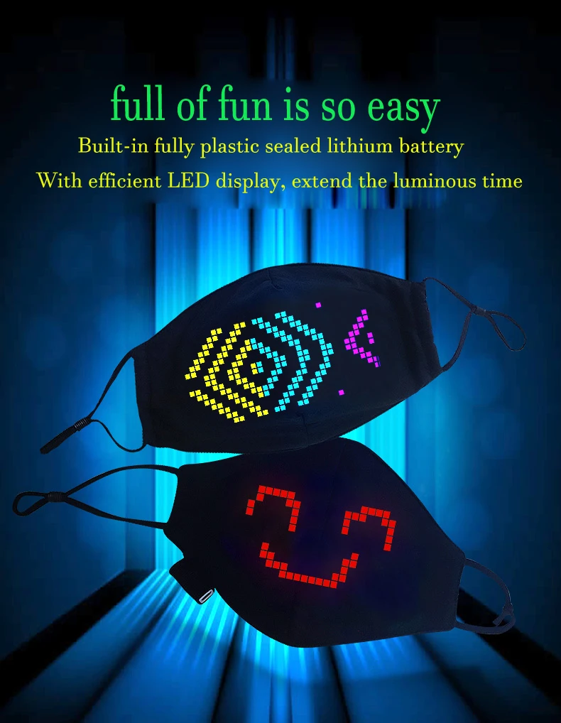 Hot Sale Luminous APP Control Rave Mask Flashing Bluetooth Connection Programmable DIY Led Party Mask