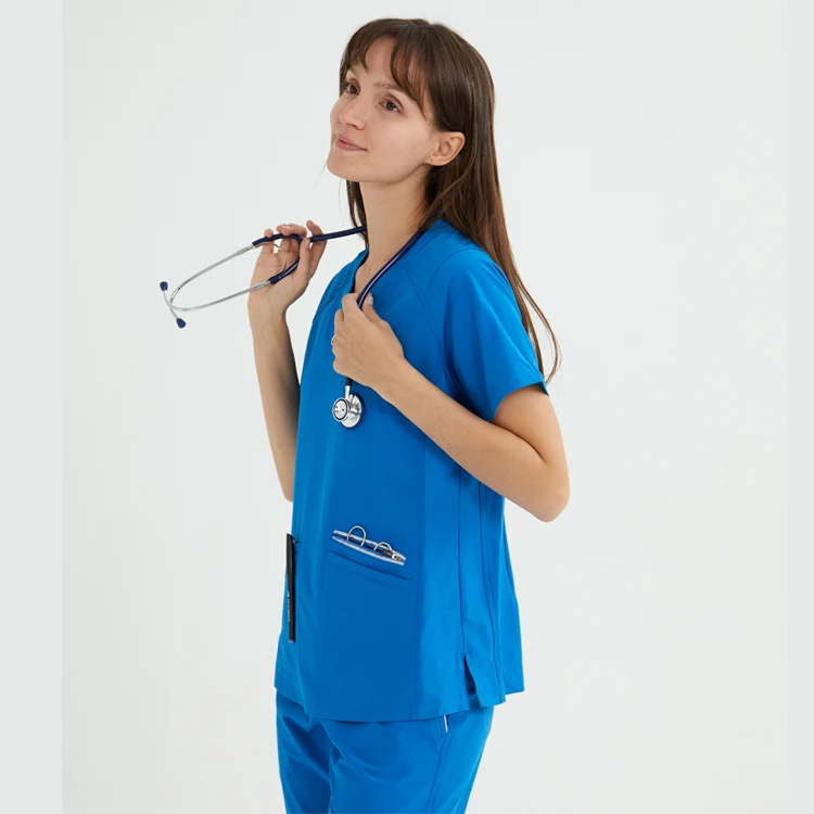Nurse Uniform Scrub All Nurses Uniforms Dark Blue Cotton Polyester Short Sleeve Long Sleeve