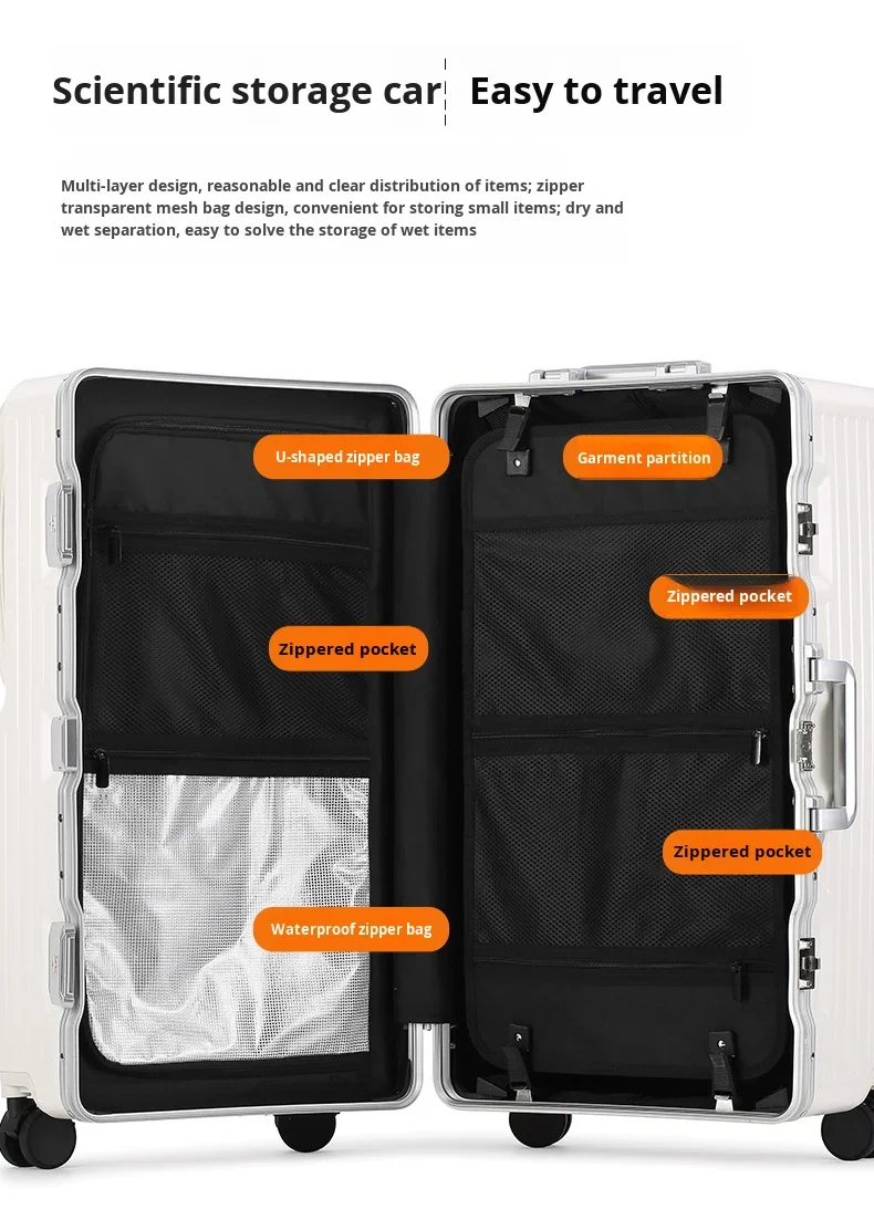 product 28 inch reinforced thicken aluminum frame travel luggage large capacity pc suitcase anti theft password front open trolley case-15
