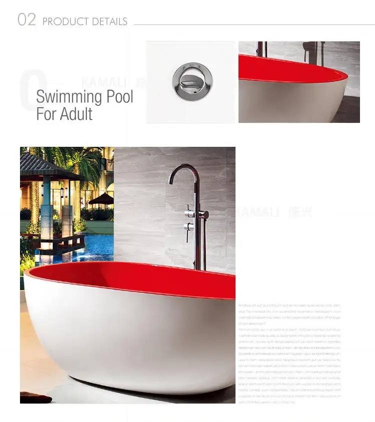 Kamali SP1893 cupc big red gel-coat sex freestanding faux stone bowl shaped bathtub cover dutch deep soaking ice white bath tub