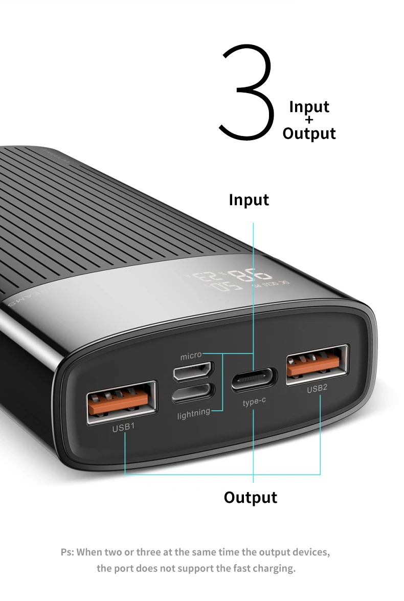 super large capacity type-c power bank 20000mah multi-interface digital display mobile power fast charging power banks - ANKUX.COM