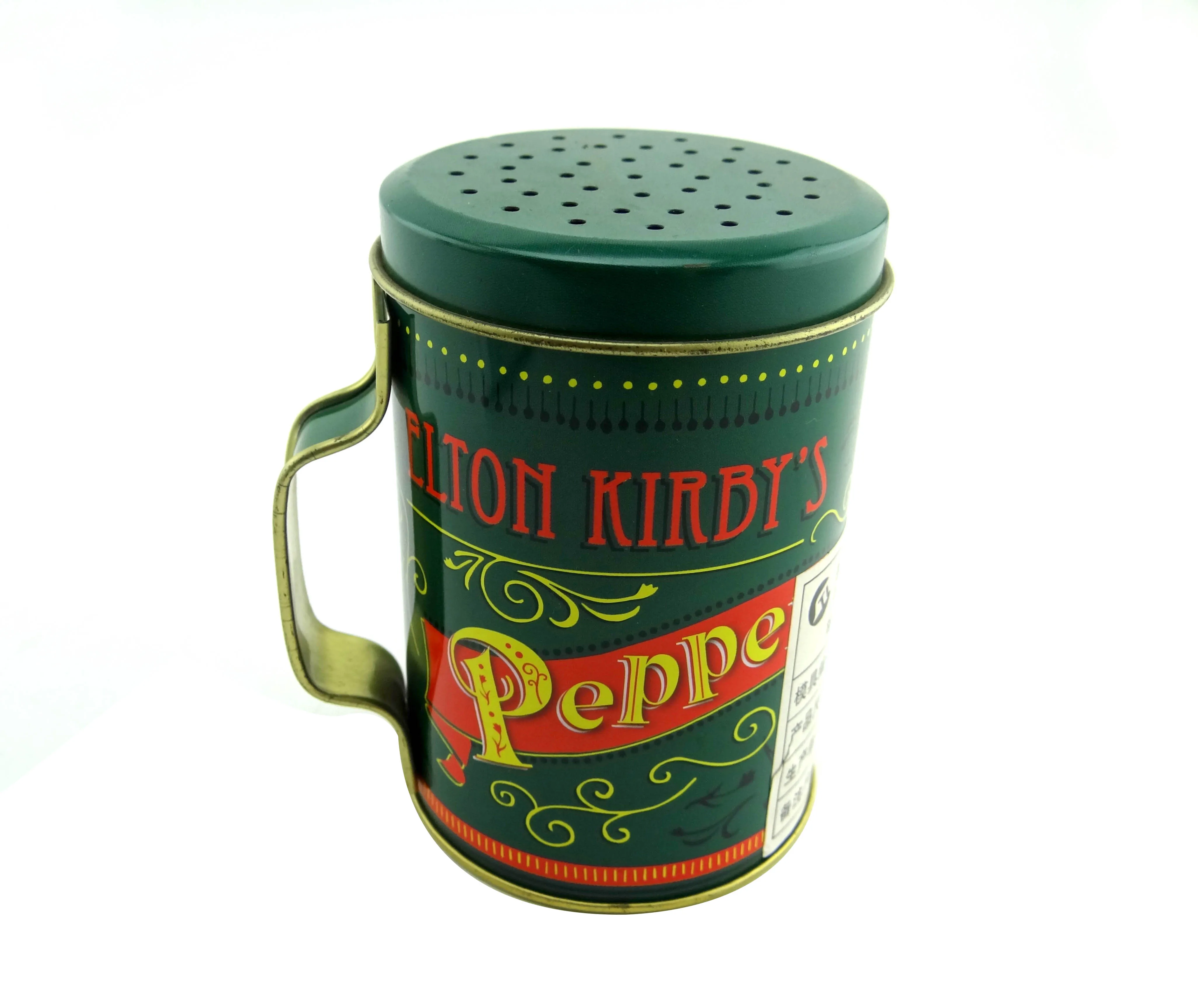 
round box tin can for food spice packaging containers with handle 