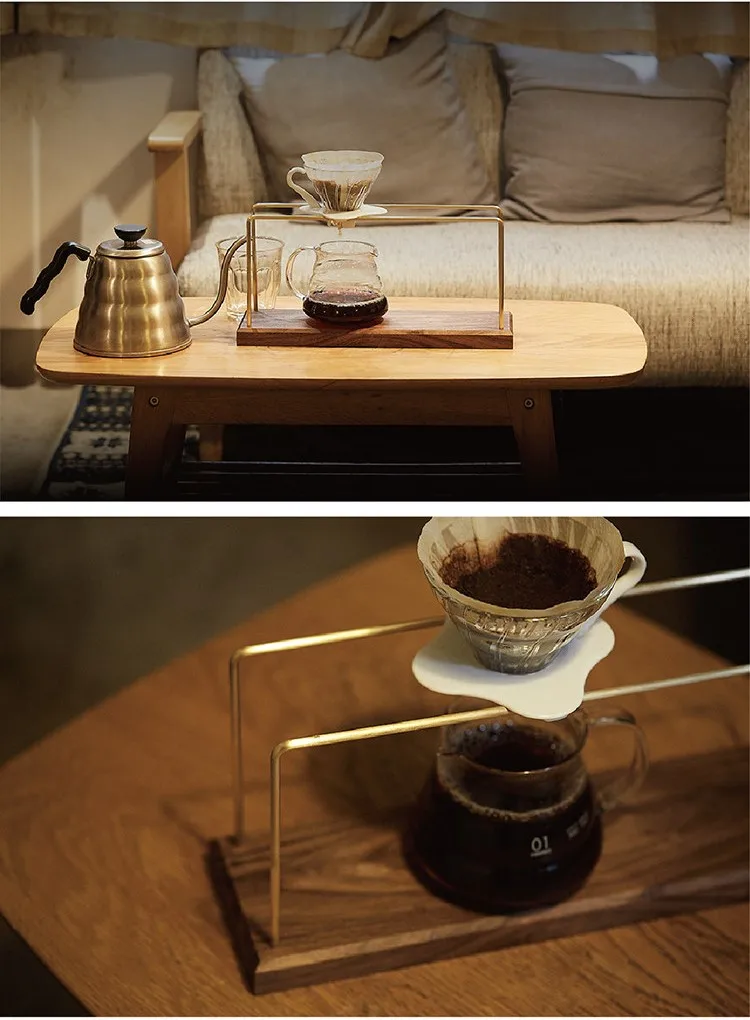 Certificated Wooden Coffee Stand With Brass Coffee Filter Holder Dripper Station Rack Pour Over