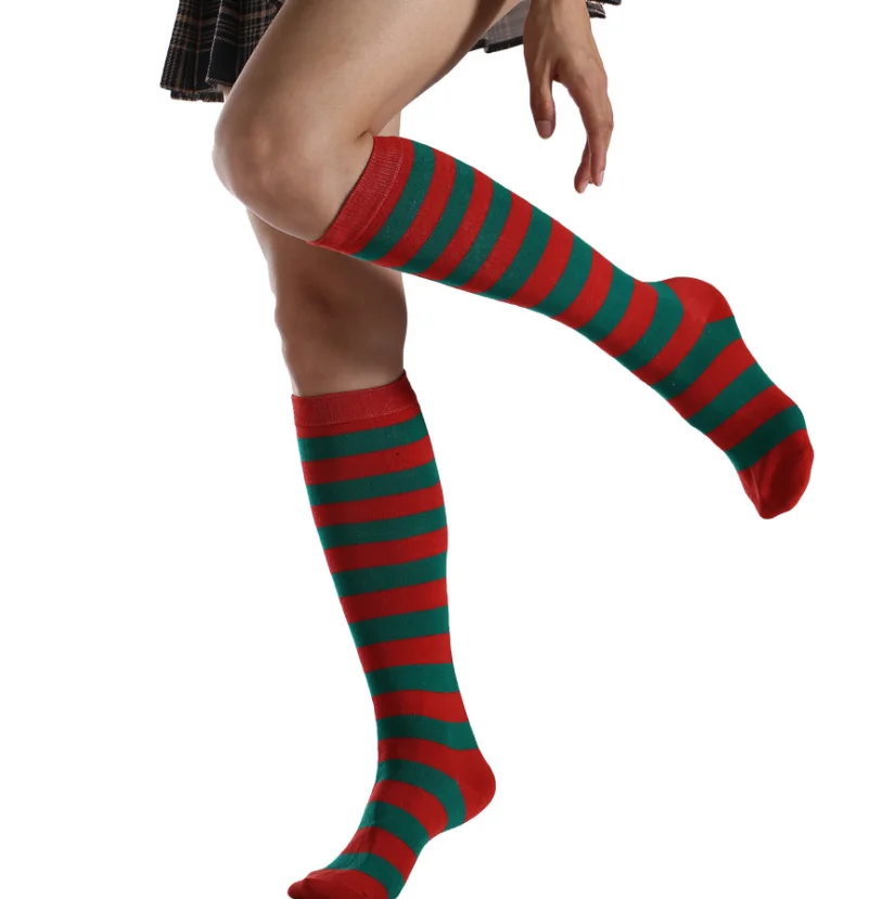 Custom Womens Thigh High Stripe Christmas Socks Stockings Knee High