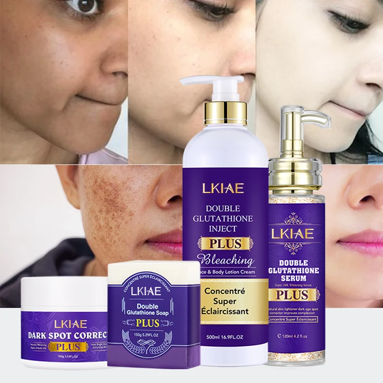 Manufacturer 5 Days Bleaching Body Lotion Double-glutathio Vitamin C Serum Dark Spot Face Cream Soap Whitening Skin Care Set
