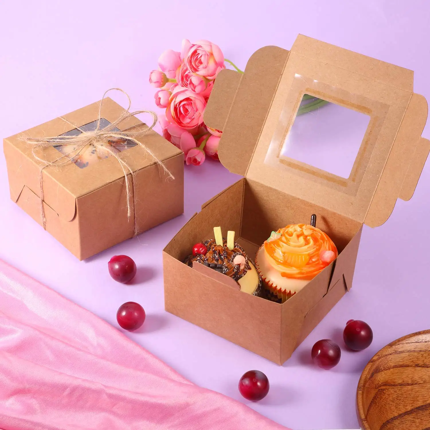 4x4x2.5 Inches Paper Cardboard Gift Clear Window Pastries Cookies Pie
