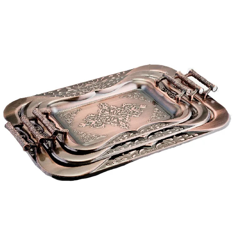 3pcs Luxury Decorative Serving Tray Set Rectangle Wedding Stainless