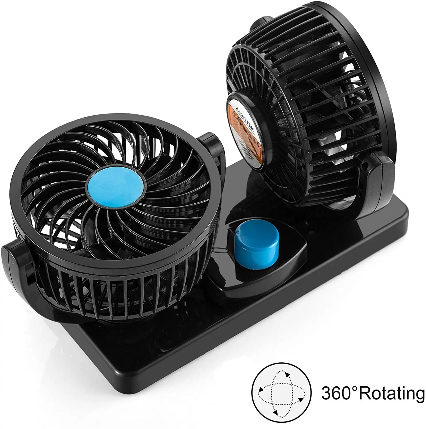 SUPERFASTRACING Car Fans 12V Dashboard Electric Auto Cooling Fan 360 Degree Rotatable Dual Head with 2 Speed Adjustable for Sedan SUV RV Boat