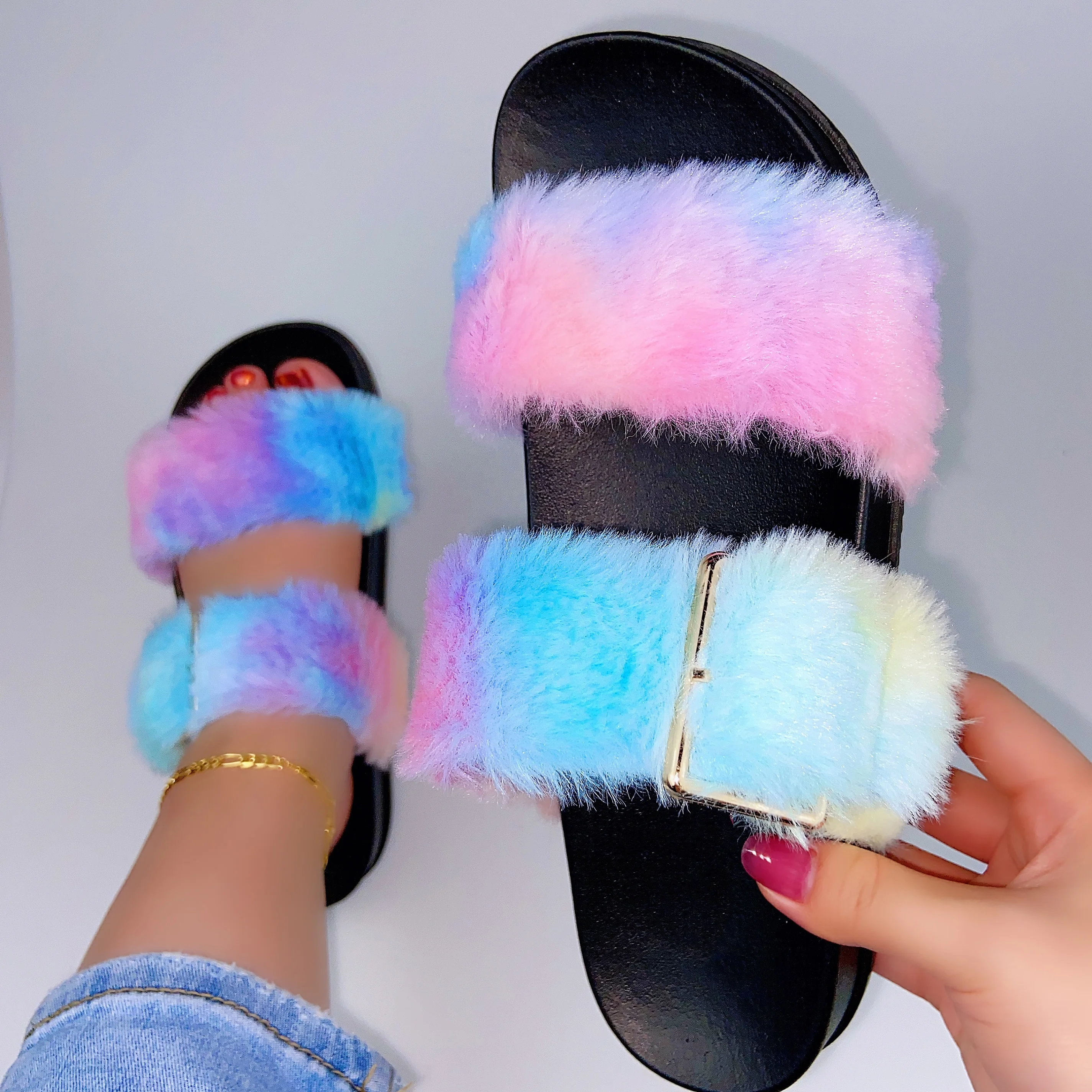 buurman dier lexicon New Design Plush Fluffy Slippers For Women Fashion Tie Dye Flat Faux Fur Slippers  Slides Indoor Outdoor Ladies Sandals Shoes - Buy Fur Slippers Faux Fur Slippers  Fluffy Slippers Fuzzy Slippers Furry