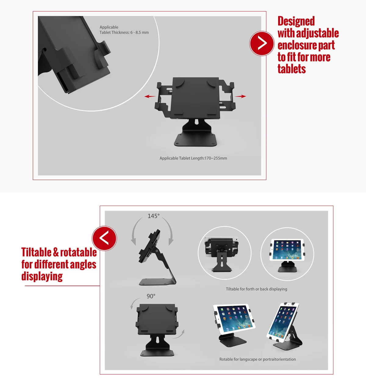 Universal Desktop Stand Metal Tiltable Android Tablet Stand Countertop