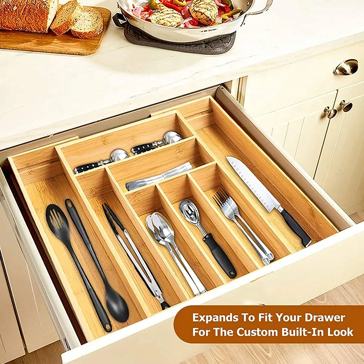 Kitchen Divider Flatware Silverware Adjustable Cutlery Utensil Organizer Kitchen Drawers Bamboo
