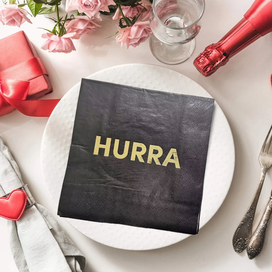 LR Customizable Black 3 Ply Bag Style Virgin Wood Pulp Disposable Dinner Napkins for Hotel Wedding Birthday Themed Party Decor supplier