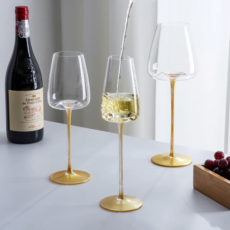 Wholesale Clear Crystal Wine Glasses Goblet Creative Unique Gold Stem