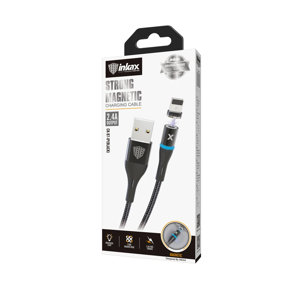 2020 New Hot sale inkax CK--97-IP Strong Magnetic Cable 1M 2.4A USB Charging Cable For iPhone Metal Connector Braid Jacket - ANKUX.COM