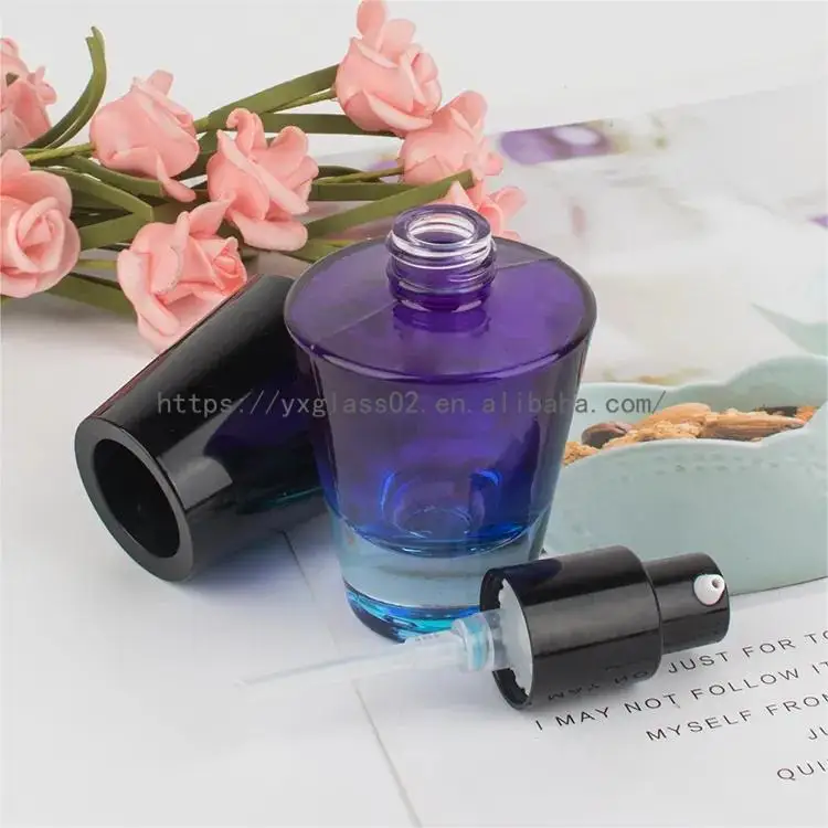 product luxury empty thick bottom 30ml gradient glass serum bottle packaging glass pump cosmetic with black lid for packaging container-5