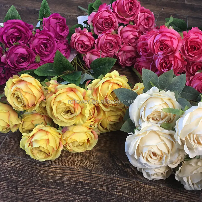 Artificial Rose Bouquet Wedding Decoration Flores Silk Flowers White