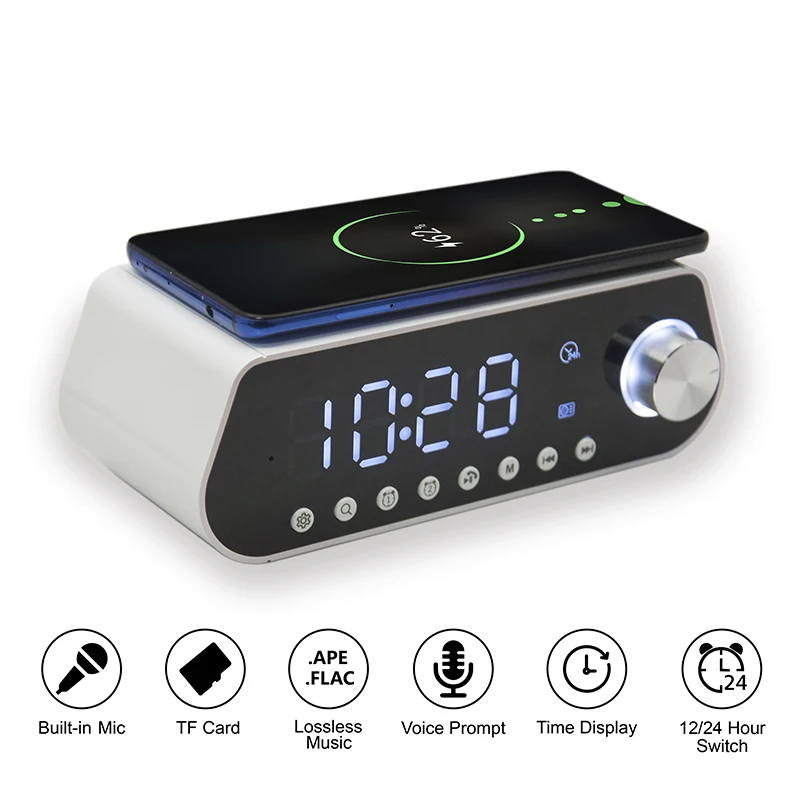 MX23 multifunctional wireless charging speaker phoncell BT FM Radio TF AUX USB hand free alarm clock with Dimming Powerbank - ANKUX.COM