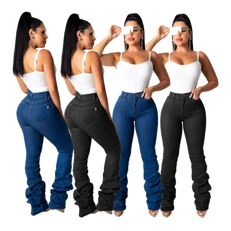 women stacked jeans